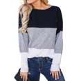 thumbnail image 1 of Women Tricolor Spliced Round Neck Long Sleeve Pullover Top, 1 of 7