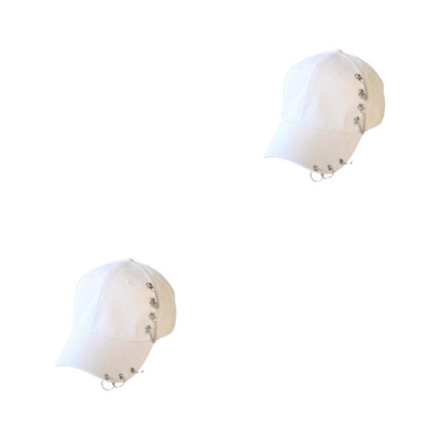 Thinsony Hip Hop Baseball Cap With Ring Decor For Stylish Look Cotton Ring Baseball Hat Fits All Head Shape Comfortable Chain White 2Set