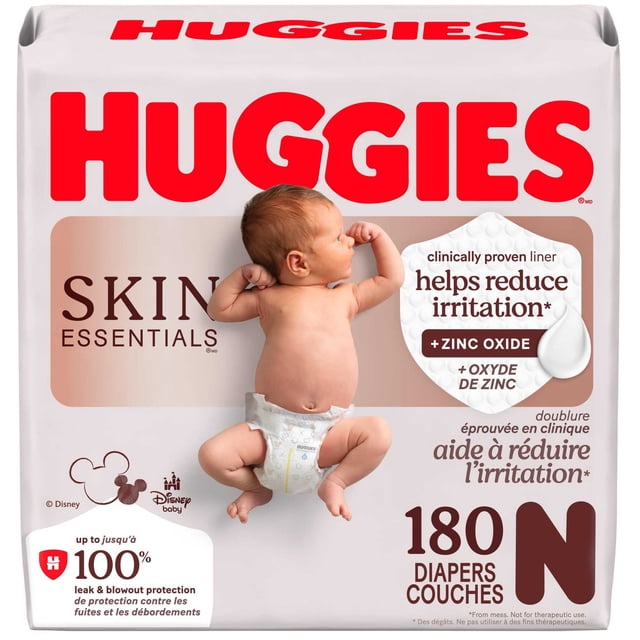 Huggies Skin Essentials Newborn Diapers, Size Newborn (6-9 lbs), 180 Count