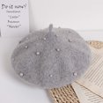 thumbnail image 4 of Faux Pearl Decor Children Hat Classic Solid Color Warm Baby Girls Beret Cap for Casual, 4 of 6