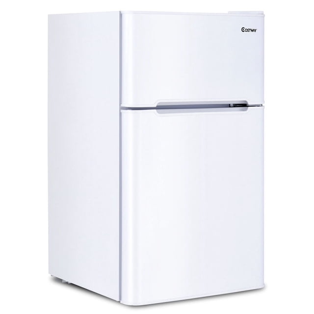 Costway Réfrigérateur Congélateur Glacière Frigo Compact 3,2 Pi3 en Blanc, Conçu pour les Petits Espaces comme les Dortoirs, les Chambres Ou les Bureaux. Comprend Deux Portes Extérieures avec Compartiments Séparés pour Congélateur et Réfrigération, Tablettes en Verre Ajustables, Tiroir Croustillant et Bacs de Porte pour un Rangement Organisé. Souvent Utilisé pour Garder les Boissons, Collations et Friandises Glacées Facilement Rafraîchies.
