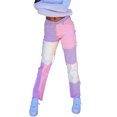 thumbnail image 3 of Honganda Women?s Contrast Color Stitching High-waist Slim Fit Straight Jeans, 3 of 10