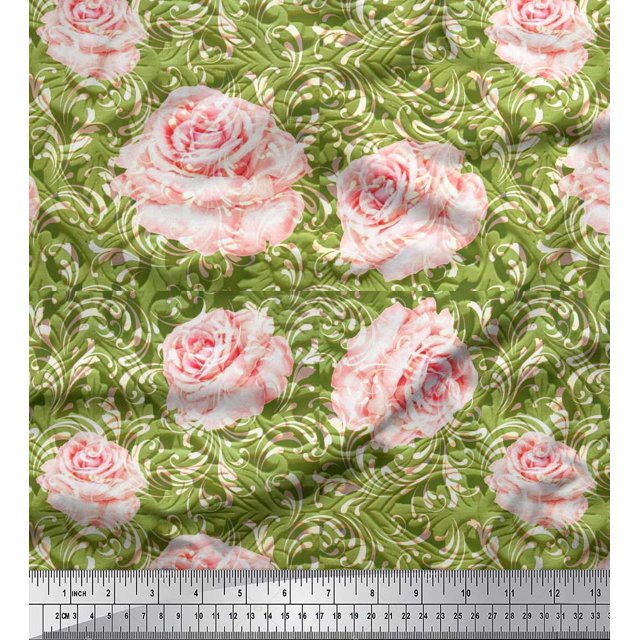Soimoi Cotton Duck Fabric Check & Roses Floral Print Fabric by The Yard 42 Inch Wide