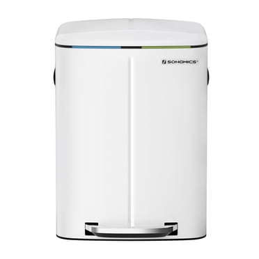 SONGMICS Trash Can, 2 x 20 L Garbage Can for Kitchen, Dual Compartment Metal Step Bin, with Plastic Inner Buckets, Soft-Close Lids, and Handles, Odour Seal, White
