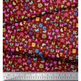 thumbnail image 3 of Soimoi Tissu Crêpe Polyester Rouge Insectes, Soleil & Alphabets Dessin Animé Tissu au Mètre 52 Pouces de Large, 3 of 3