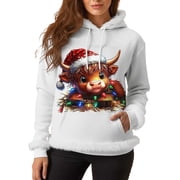 Cozy Print Hooded Sweatshirt Casual Lined Pullover Soft Winter Warm Holiday Sweat Shirts Oversize Hoodies Women Tunic Length Zip up Hoodie Hoodie Sweater Dresses for Women Rayon Sweatshirt White XXL