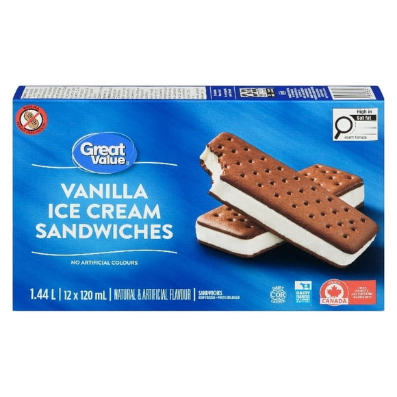 Great Value Sandwiches à la Crème Glacée à la Vanille en Boîte 12 x 120 mL