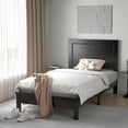 thumbnail image 2 of Gymax Twin Size Bed Frame Platform Slat High Headboard Bedroom Rubber Wood Leg Black, 2 of 9
