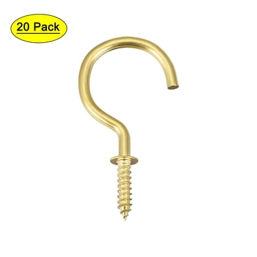 Unique Bargains 1.5' Screw Eye Hooks Self Tapping Screws Screw-in Hanger Eye-Shape Ring Hooks with Plate Golden 20 pcs