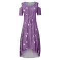 thumbnail image 3 of JULMCOMO Robes Grande Taille pour Femmes 5x Robe d'Été à Épaules Dénudées pour Invitée de Mariage Tendance à Imprimé Floral à Manches Courtes Col Ras du Cou Longue Robe Violet 5TG, 3 of 6