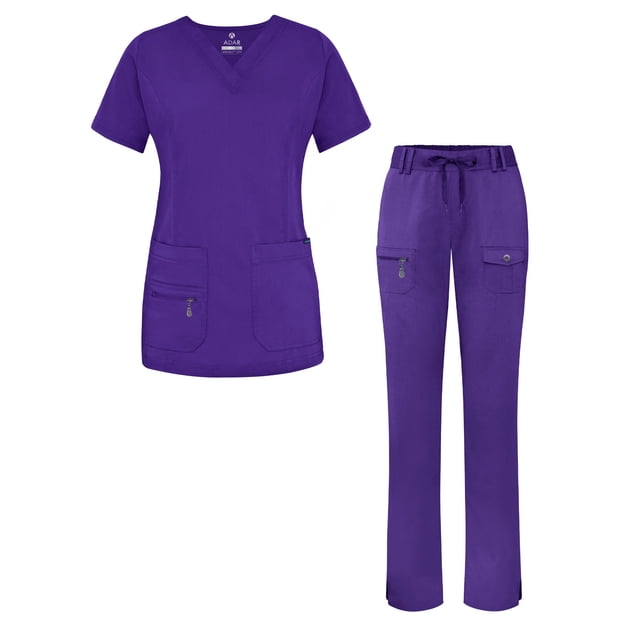 Adar Uniforms Women's Scrub Set - Enhanced V-Neck Top/Multi Pocket Pants - 4400 - Grape - 2X
