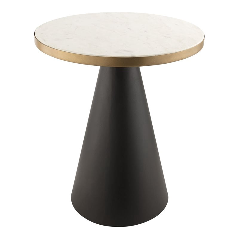 TOV Furniture Richard 18.5"H Transitional Marble Side Table in White/Black