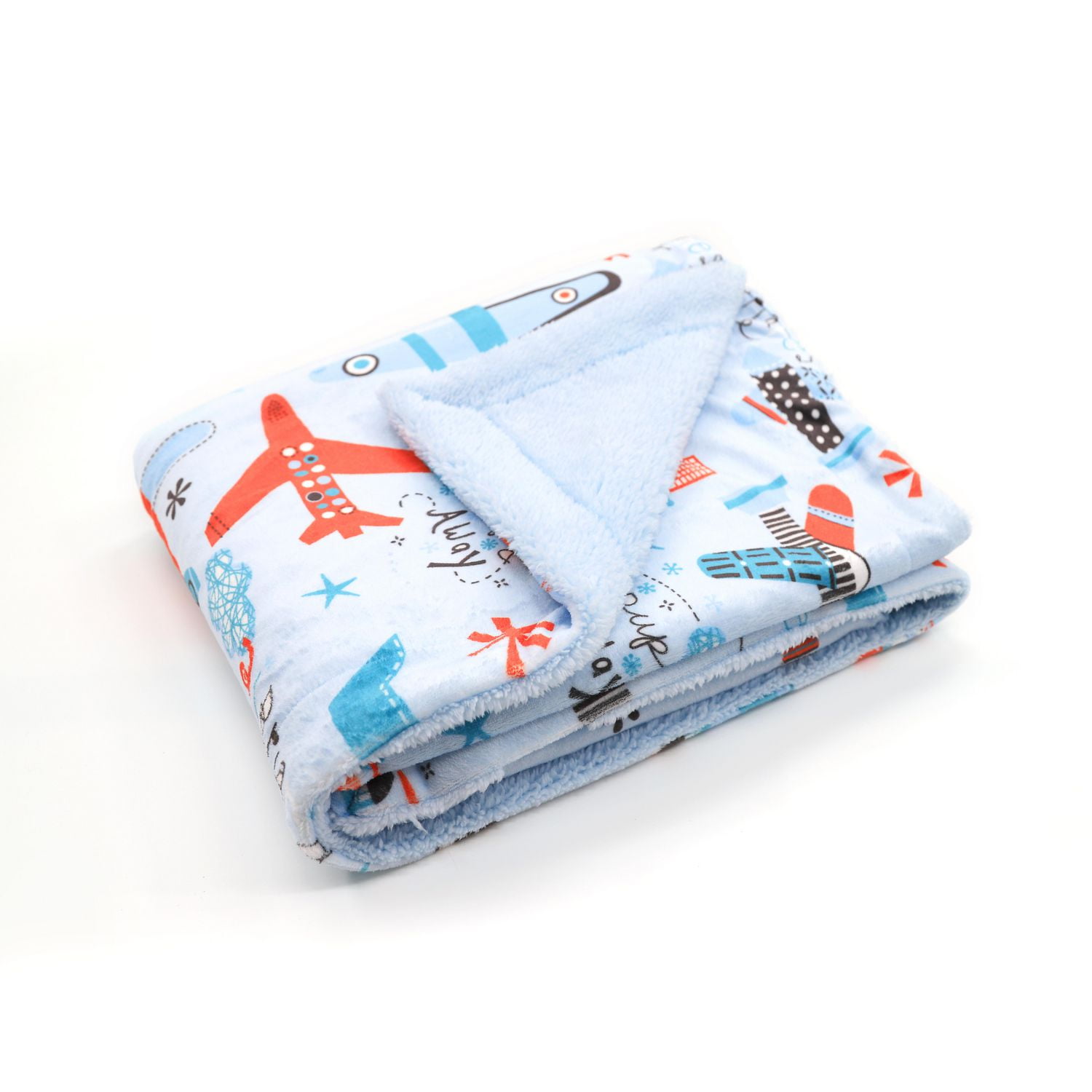 Couverture réversible en flanelle polaire douce et chaude pour enfants, motif avion, 101 x 127 cm, motif de base bleu