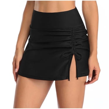 Jupe de Bain Taille Haute pour Femmes, Unie, Froncée, Maillots de Bain, Fente Latérale, Jupe-Short, Bas de Bikini pour Femmes