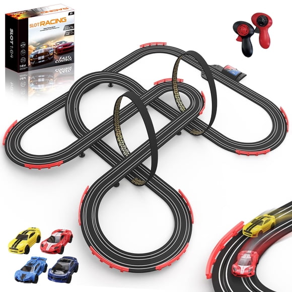 Slot Car Race Track 32Ft Electric Powered Racing Tracks Sets for Boys and Kids,Dual Racing with 4 High Speed Cars and 2 Hand Controllers, Gift Toys f