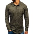 thumbnail image 2 of CNKOO Men Solid Color Multi-Pockets Slim Fit Long Sleeve Turn Down Collar Shirt Top, 2 of 8