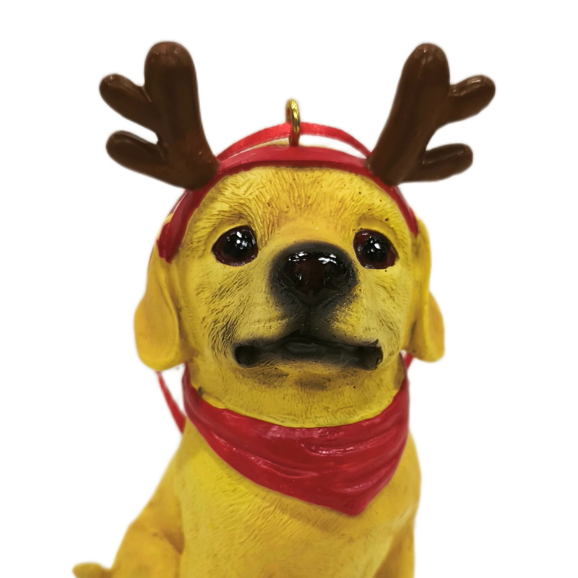 Ornement de Noël en forme de labrador jaune avec bois de renne, 5 po, par Holiday Time