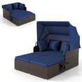 thumbnail image 2 of Costway Patio Rattan Daybed Lounge Retractable Top Canopy Side Tables Cushions Beige Mix Brown + Navy, 2 of 10