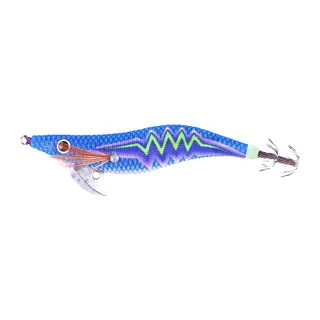 Squid Jig Hooks Multipurpose Squid Jigs Squid Hooks Fishing Lures Squid Lures Style E. A 10cm (3.94-inch) fishing lure with a lifelike squid design, featuring a vibrant blue body with green and purple accents, fluorescent details, and dual treble hooks. Suitable for both saltwater and freshwater fishing, designed to attract various fish species and prevent escape. Ideal for anglers and compatible with vertical fishing jigs.