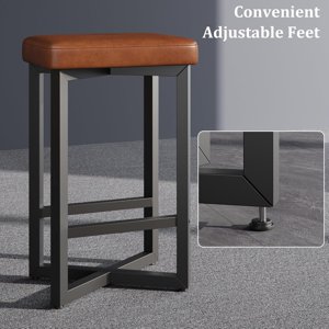EastVita Bar Stools Set of 2,24.6" UpholsteRed Counter Height Bar Stools with Metal Frame & Footrest,Modern Backless Kitchen Barstools with PU Leather for Dining Room,Vintage Brown