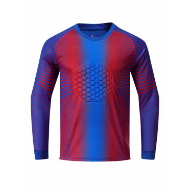 Xnihocha Kids Boys Soccer Goalkeeper Uniform Top Padded Goalie Shirt Long Sleeve Football Training Athletic T-Shirt Red&Blue 20