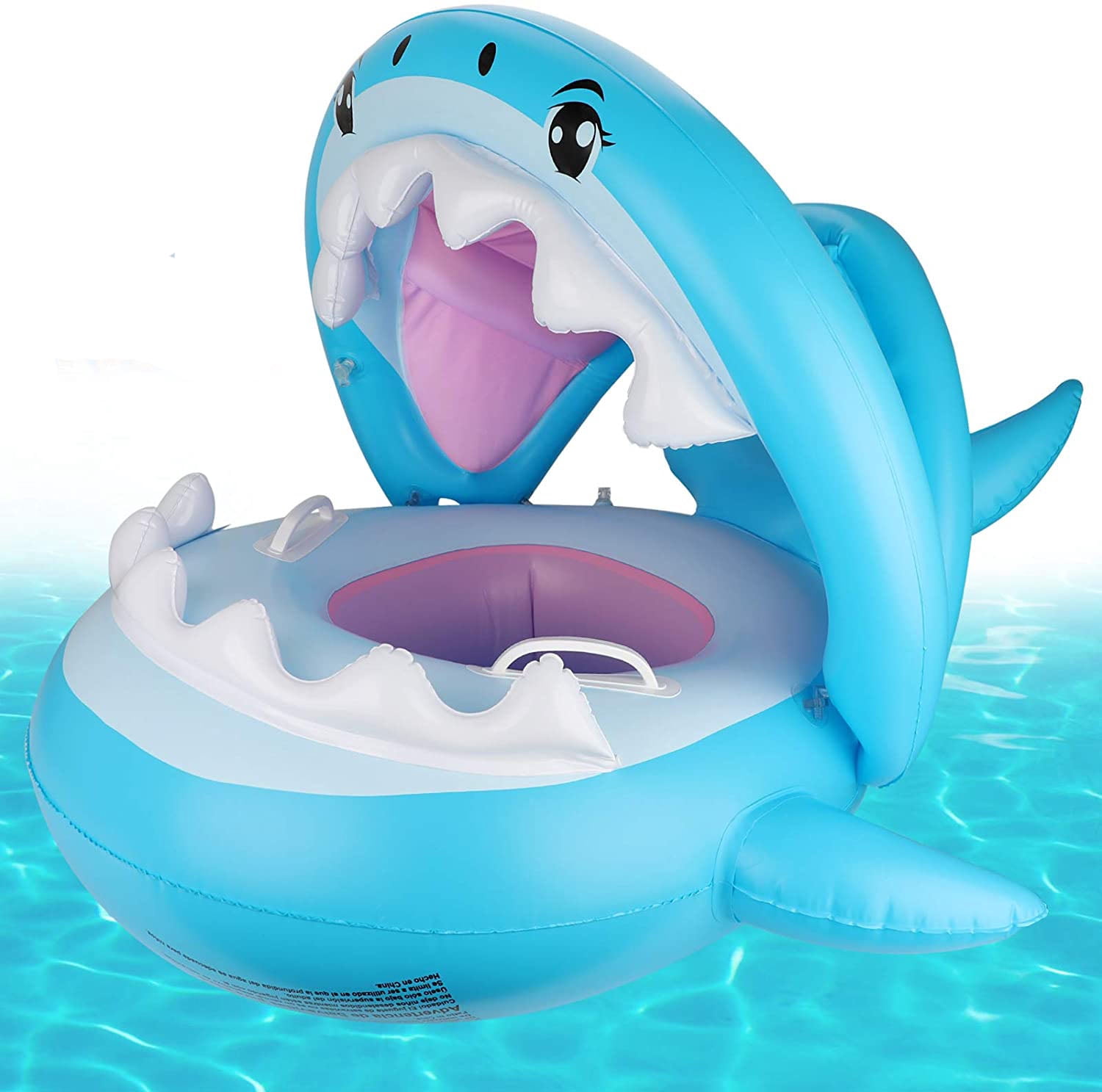Adorable Anneau de Natation pour Bébé Requin avec Pare-Soleil et Clochettes