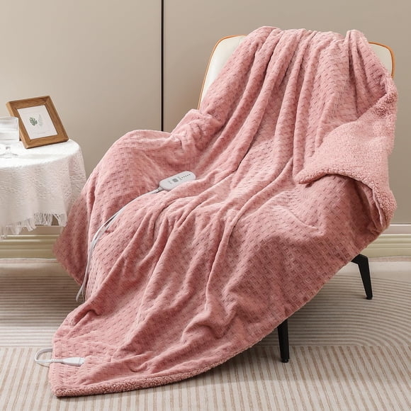 Dowin Waffle Heated Throw Electric Blanket 50"x60", Auto Shut Off, Machine Washable, Pink