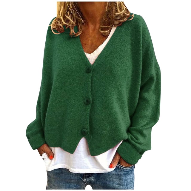 Yuyuzo Womens Cardigan Sweater Long Sleeve V Neck Button down Cropped Jackets Fall Winter Outwear Solid Color