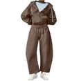 thumbnail image 3 of UPPADA Gym Clothes for Woman Set,Women Two Piece Fall Outfits 2 Pc Oversized Outfits Fleece Zip up Hoodie Matching Drawstring Joggers Tracksuit Sets with Pockets Brown,XL, 3 of 7