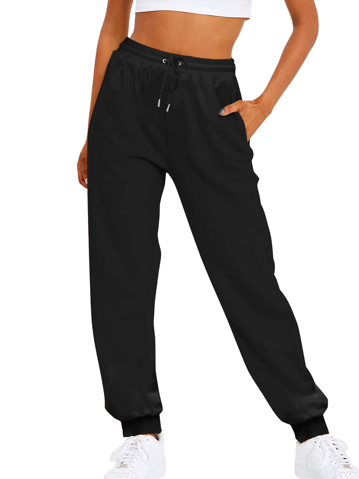 Innerwin Trousers Solid Color Ladies Bottoms Holiday Straight Leg Lounge Sweatpants Black L