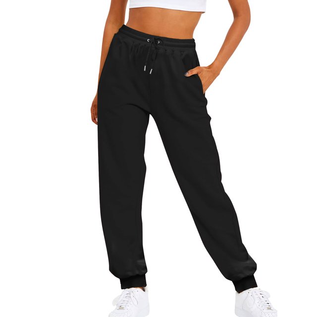 Innerwin Trousers Solid Color Ladies Bottoms Holiday Straight Leg Lounge Sweatpants Black M