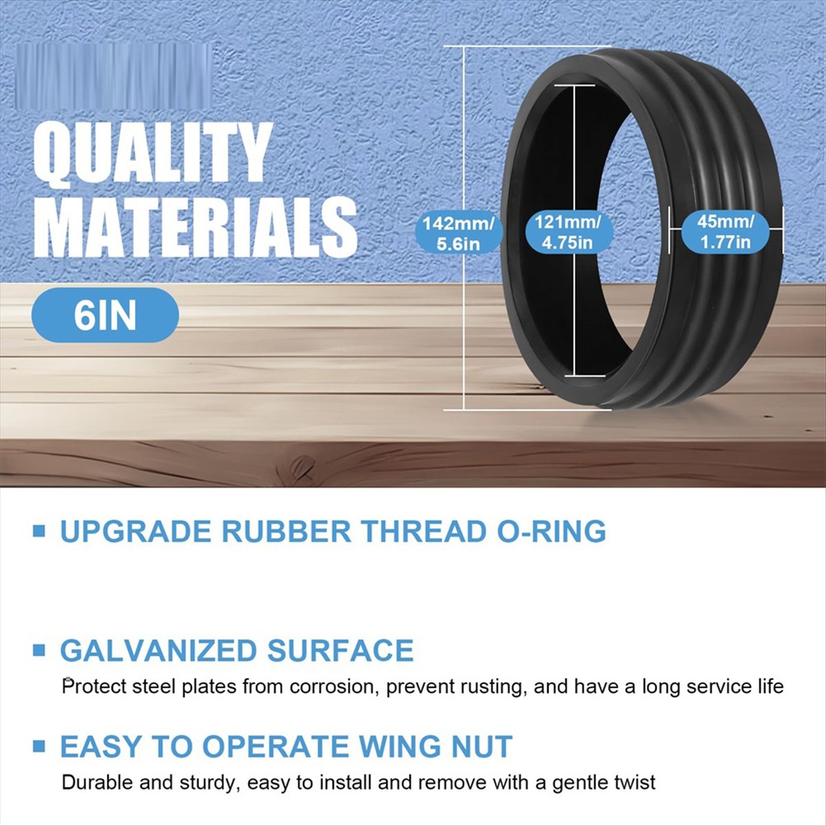 PATIKIL 6" Sewer Cleanout Cap – Rubber & Steel Test Plug, Black, Fits Sinks, Pools, Sewer Pipes