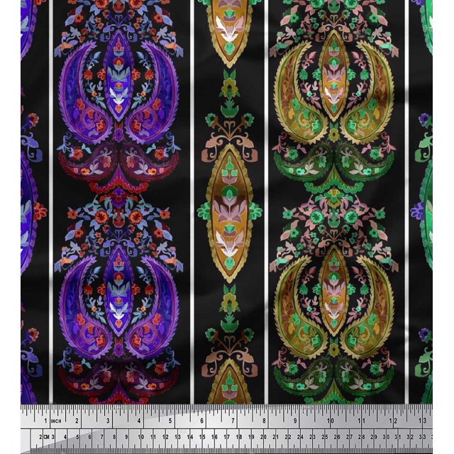 Soimoi Polyester Crepe Fabric Stripe & Paisley Ethnic Print Sewing Fabric Yard 42 Inch Wide