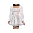 thumbnail image 2 of xiaxaixu Lolita Corset Robe, Tie-up Col Carré Puff Manches Dentelle une Seule Pièce, 2 of 6