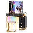 thumbnail image 1 of Costway Vanity Table Set with RGB LED Lights Crystal Crush Diamond Mirror Drawers Black, 1 of 10