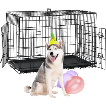 NiamVelo Cage pour Grand Chien de 48 Pouces, Cage pour Chien, Chenil pour Chien, Cage Pliante en Fil Métallique avec Poignée et Plateau en Plastique, Intérieur&Extérieur, Noir TTG