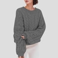 thumbnail image 1 of ShomPort Oversized Sweater for Womens Round Neck Long Sleeve Cable Knit Tees Tops Drop Shoulder Fall Winter Thermal Thick Blouses, 1 of 4