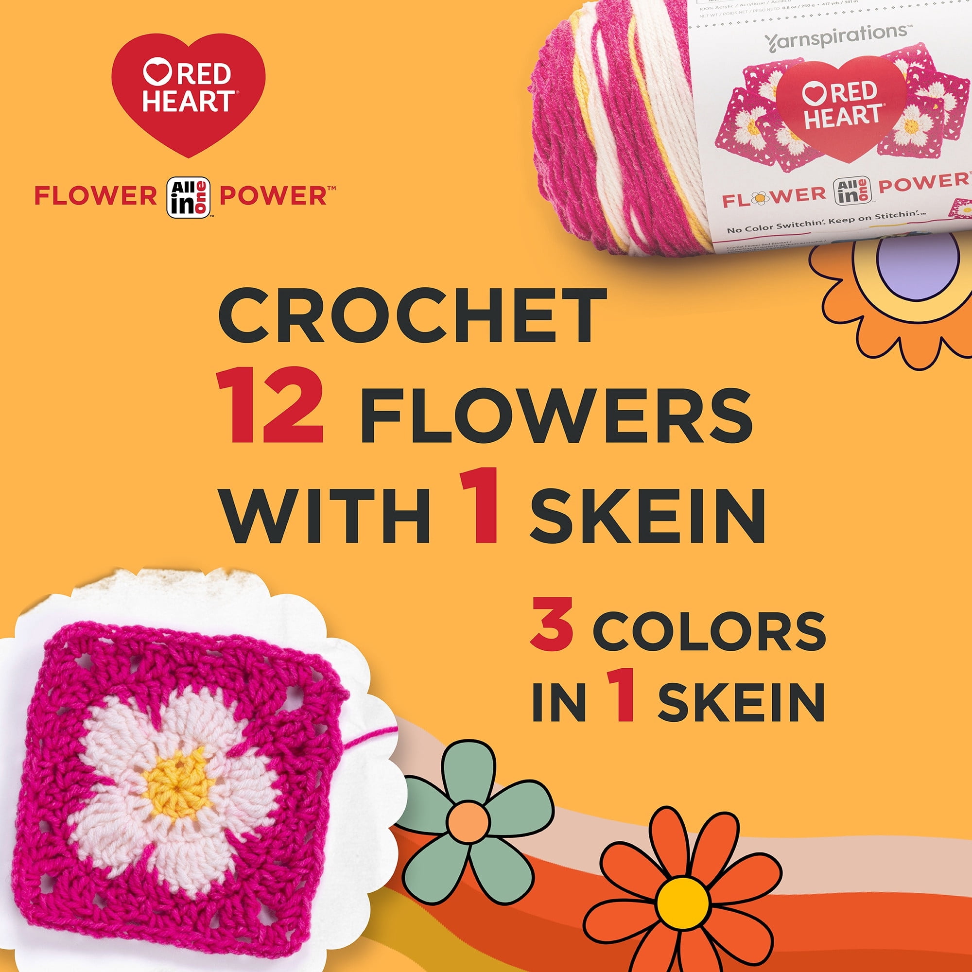 Red Heart® All In One Flower Power™ Fil acrylique peigné n° 4 (moyen), 8,8 oz/250 g, 417 yards