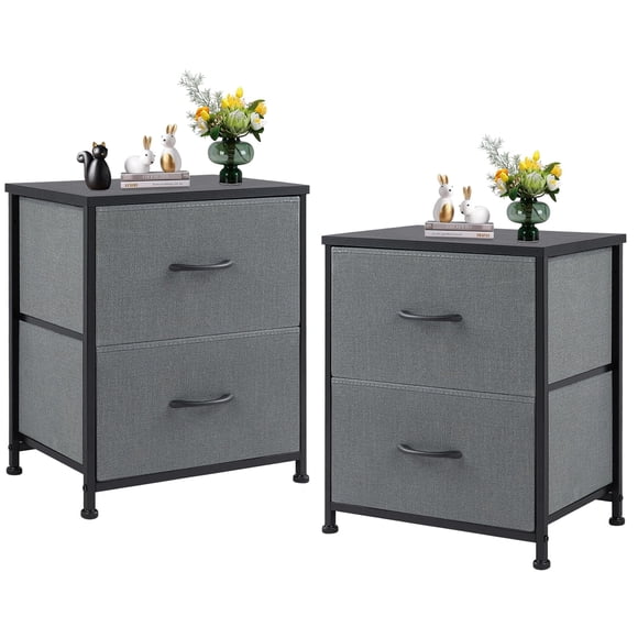 Sweetcrispy Nightstand Set of 2 with 2 Storage Drawers 20"" Height Small Bed Side Furniture End Table Wooden Top Fabric Cabinet Kids Mini Dresser for Bedroom Closet Entryway College Dorm