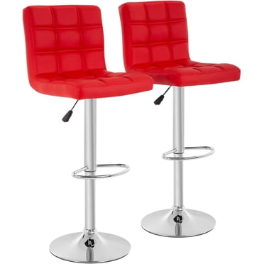 BestOffice Modern Set of 2 Barstools Adjustable Counter Height Swivel PU Leather Bar Hydraulic Dining Room Chairs Home Kitchen Stools, Red