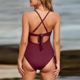 thumbnail image 4 of Penkiiy Womens One Piece Ribbed Swimsuits Tummy Control V Neck High Waisted Bathing Suit Summer Beach Plus Size Ruffle Wrap Swimwear L Wine, 4 of 5