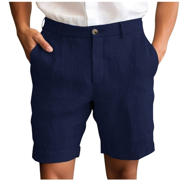 Men's Shorts Clearance Sale! Men's Cotton Linen Shorts Solid Color Casual Pocket Half Shorts Button Zipper Dress Pants with Pockets