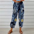 thumbnail image 2 of CHOK Ladies Capris with Pockets Cotton Linen Blend Drawstring Solid Womens Summer Pants Comfy Trousers(XL White), 2 of 7