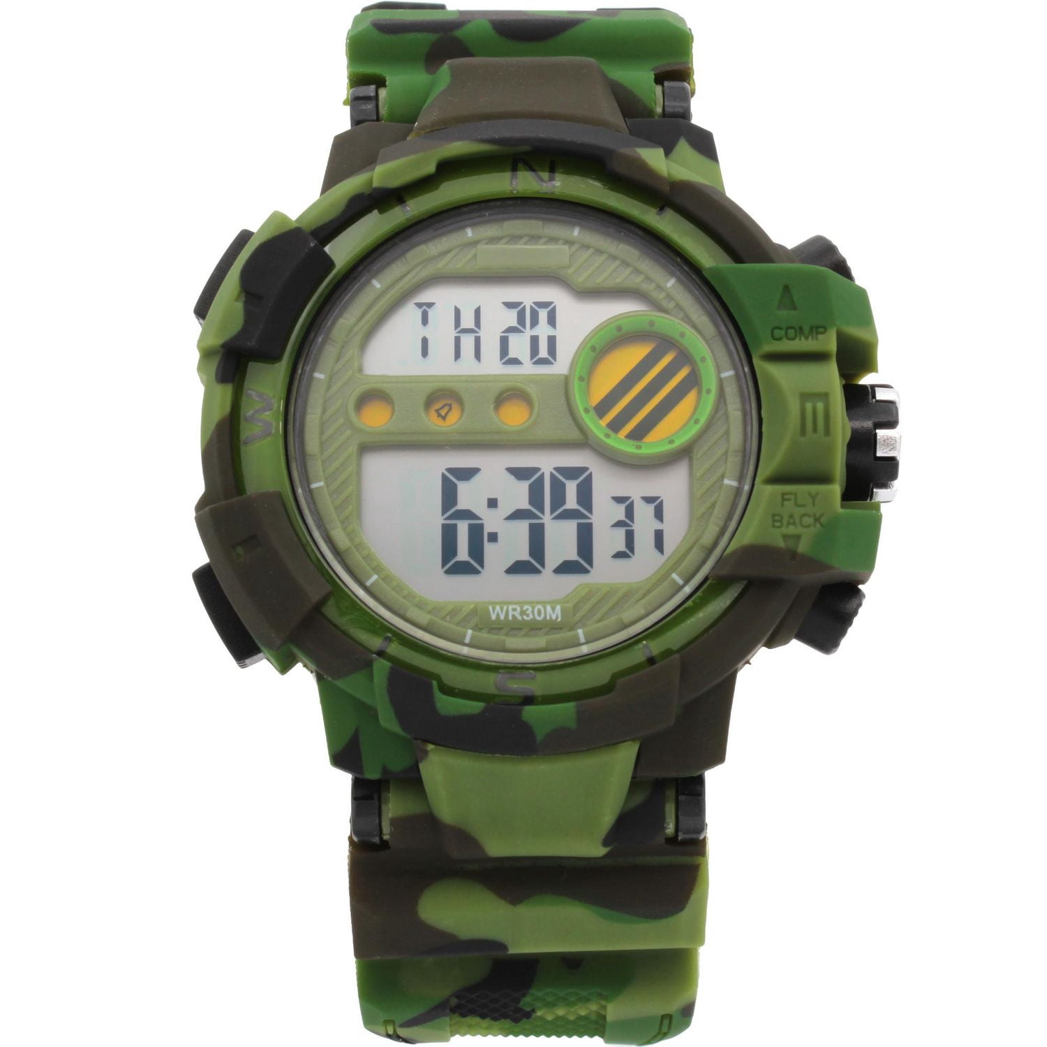 Military-Style Digital Sports Watch with green Dial