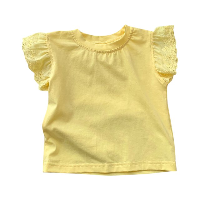WEIYLL Girls T-Shirts Summer Solid Color Crew Neck Ruched Flying Sleeve Casual Outing Child Tops for 3-4 Years