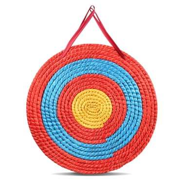 KFFKFF Cible de Flèche Traditionnelle, Cercle de Paille Solide à 3 Couches de 20 Pouces, Fabriqué à la Main pour le Tir à l'Arc, Design de Corde Coloré, Idéal pour l'Entraînement de Chasse en Plein Air dans la Cour Arrière