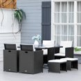 thumbnail image 2 of Outsunny 9 Pieces Wicker Patio Dining Set Outdoor Furniture Set with Removable Cushions, Glass Top Dining Table, Ottomans, PE Rattan Conversation Set for Garden Poolside, Cream, 2 of 10