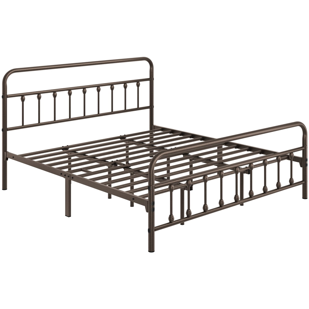 FullFurnique Cadre de Lit Métallique Classique avec Tête et Pied de Lit Hauts, King, Bronze