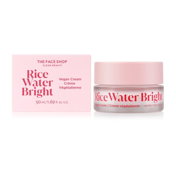 THE FACE SHOP Rice Water Bright Vegan Cream with Hyaluronic Acid and Niacinamide, Korean Skin Care