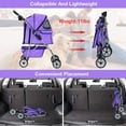 thumbnail image 4 of BestPet Lightweight Folding Pet Stroller for Dogs & Cats, Portable 4-Wheel Travel Carrier, Purple, 4 of 6